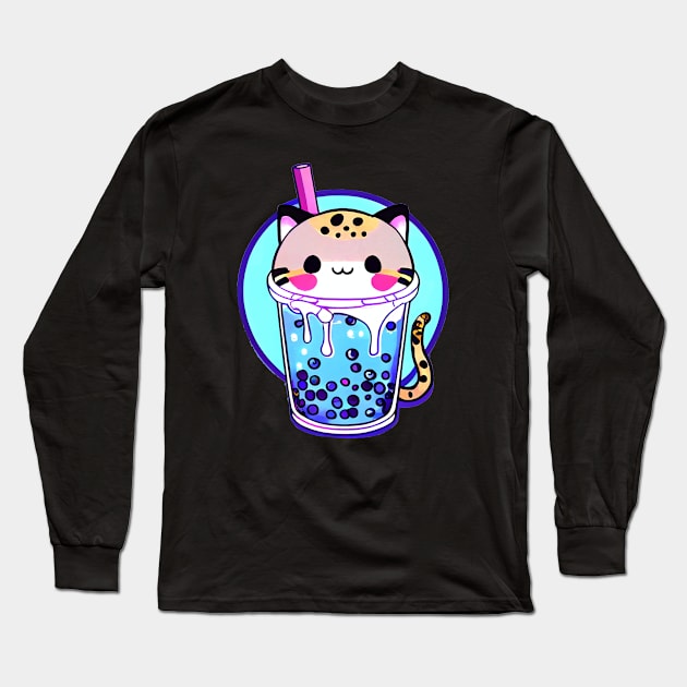 Cat Boba Tea Bubble Tea Anime Kawaii Design Long Sleeve T-Shirt by The Little Store Of Magic